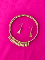 Brass Necklace Set with Matching Earrings - Brass wrapped leaf design - Image 3