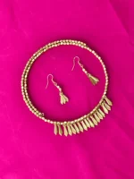 Brass Necklace Set with Matching Earrings - Brass wrapped leaf design - Image 5