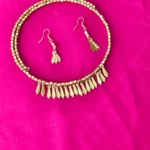 Brass Necklace Set with Matching Earrings - Brass wrapped leaf design