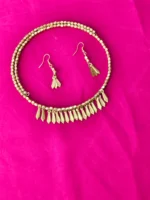 Brass Necklace Set with Matching Earrings - Brass wrapped leaf design