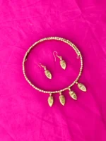 Brass Necklace Set with Matching Earrings - Brass wrapped leaf design - Image 2