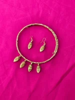 Brass Necklace Set with Matching Earrings - Brass wrapped leaf design - Image 3