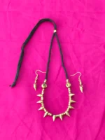 Brass Bullet Necklace Set with Matching Earrings - Black thread and Adjustable