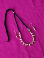 Brass Bullet Necklace Set with Matching Earrings - Black thread and Adjustable - Image 3