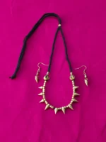 Brass Bullet Necklace Set with Matching Earrings - Black thread and Adjustable - Image 4