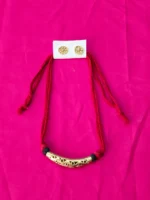Handcrafted Dokra Brass Necklace Set - Red thread