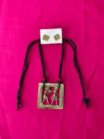 Dokra Brass Village Couple Square Motif Necklace Set - Image 4