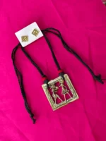 Dokra Brass Village Couple Square Motif Necklace Set - Image 3