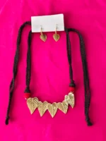 Handcrafted Dokra Brass Leaf Motif Necklace Set - Black thread