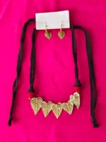 Handcrafted Dokra Brass Leaf Motif Necklace Set - Black thread - Image 4