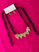 Handcrafted Dokra Brass Leaf Motif Necklace Set - Black thread - Image 3