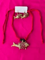 Handcrafted Tribal Jewellery – Brass Fish Pendant with Matching Earrings - Image 4