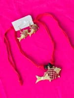 Handcrafted Tribal Jewellery – Brass Fish Pendant with Matching Earrings - Image 2