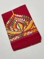 Maroon Cotton Kantha Stitch Blouse Material - Image 3