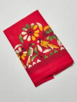 Red Kantha Stitch Cotton Blouse Material - Bird figure motif - Image 2