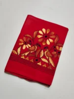 Kantha Stitch Cotton Blouse Material - Bird figure Motif Red - Image 2