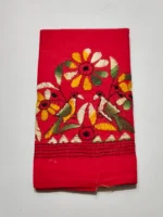 Red Kantha Stitch Cotton Blouse Material - Bird figure motif