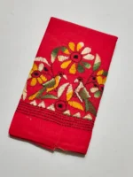 Red Kantha Stitch Cotton Blouse Material - Bird figure motif - Image 3
