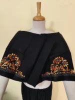 Handicraft Cotton Kantha Stitch Blouse Piece - Bird motif design black - Image 3