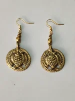 Handcrafted Dokra Brass Earring Fish Motif Design - Image 3