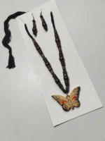 Handmade Wooden Butterfly Pendant Jewellery Set - Image 3