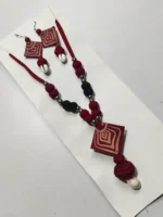 Handcrafted Leather Necklace Set –  With Matching Earrings - Image 2