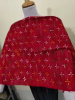 Cotton kantha stitch all over blouse piece (Read-colour ) - Image 3