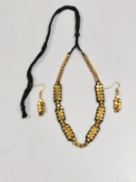 Handcrafted Brass Bead Necklace Set – Golden Faceted Beads with Matching Earrings