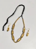 Handcrafted Brass Bead Necklace Set – Golden Faceted Beads with Matching Earrings - Image 3