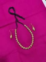 Handcrafted Dokra Brass Gold Beads & Metal Chain Necklace With Earring - Image 4
