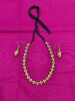 Handcrafted Dokra Brass Gold Beads & Metal Chain Necklace With Earring - Image 3