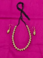 Handcrafted Dokra Brass Gold Beads & Metal Chain Necklace With Earring - Image 6