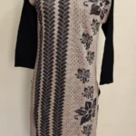 Women’s Winter Woolen Kurti with Geometric & Floral Print (Black & Of White)