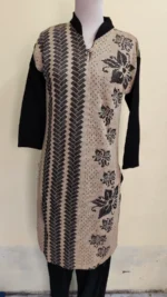 Women’s Winter Woolen Kurti with Geometric & Floral Print (Black & Of White)