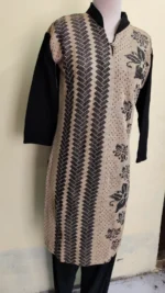 Women’s Winter Woolen Kurti with Geometric & Floral Print (Black & Of White) - Image 2