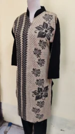 Women’s Winter Woolen Kurti with Geometric & Floral Print (Black & Of White) - Image 3
