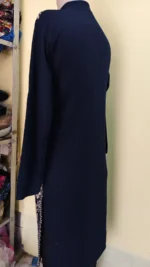 Women Winter Woolen Kurti with Geometric & Floral Print (Navy blue & Of White) - Image 4