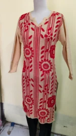 Women’s Woollen Kurti with Traditional Floral & Stripe Motif – Winter Wear - Image 3