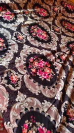 Cotton Bed cover Vine and flower design Deep Brown - Image 5