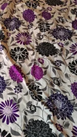 Cotton Bed cover Vine and flower design White base Purple flowers and leaves - Image 3