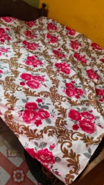 Cotton Bed cover Vine and flower design White base pink flowers