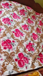 Cotton Bed cover Vine and flower design White base pink flowers - Image 2