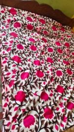 Cotton Bed cover Vine and flower design White base pink flowers - Image 3