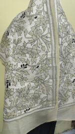 Premium Soft D Tussar Silk Handcrafted Stole – Elegant White Kantha Stitch Work - Image 8