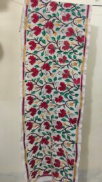 Premium Soft D Tussar Silk Handcrafted Stole – Elegant Multicolor Kantha Stitch Work