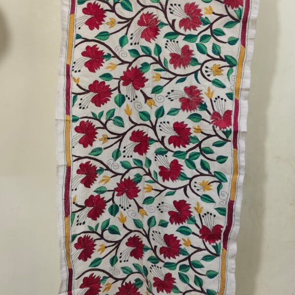 Premium Soft D Tussar Silk Stole – Elegant Multicolor Kantha Stitch Work