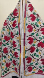 Premium Soft D Tussar Silk Handcrafted Stole – Elegant Multicolor Kantha Stitch Work - Image 4