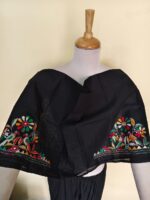 Black Cotton Kantha Stitch Blouse Piece - Bird Motif design - Image 3