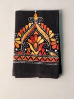 Black Cotton Kantha Stitch Blouse Piece & Material