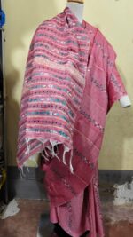 Bengal Kantha Stitch Khadi Cotton Saree – Light pink - Image 6